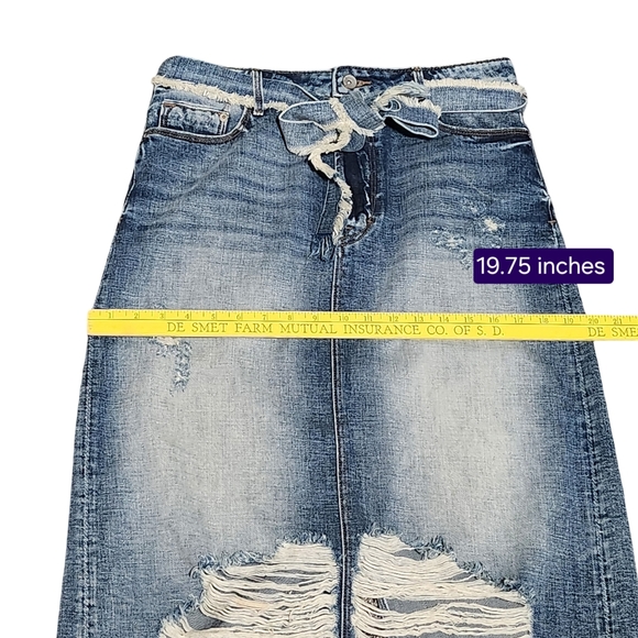 CULT OF INDIVIDUALITY Denim Skirt Womens Size 28 LONG Distressed Ripped Grunge - Picture 9 of 16